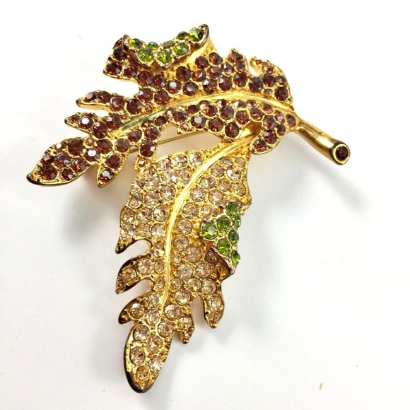 Vintage Kenneth Jay Lane Leaf Leaves BROOCH 3" Statement Piece Pin - Picture 6 of 7